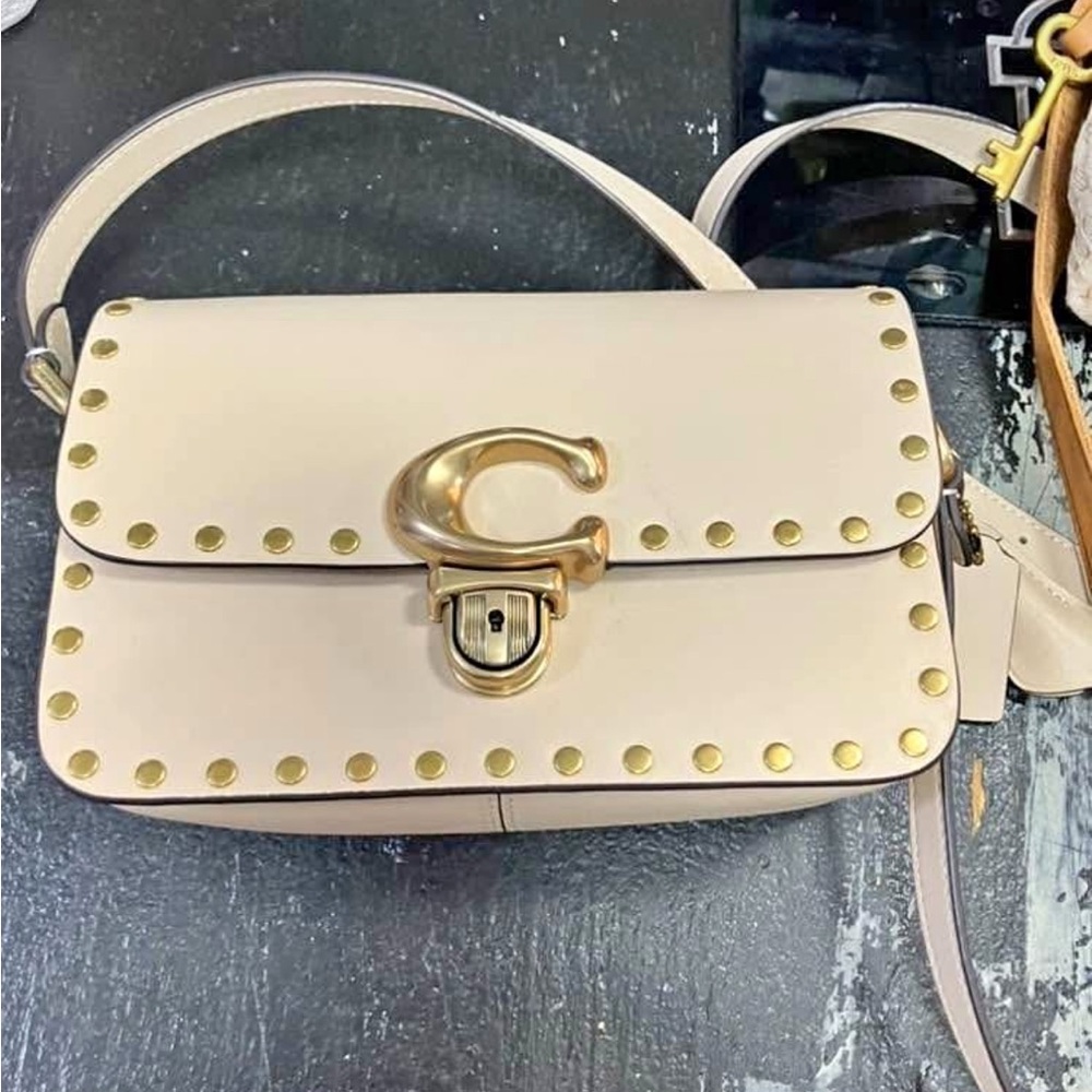 Coach Cream Crossbody Bag with Gold Studs